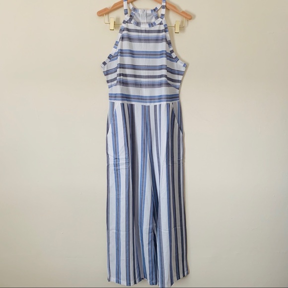 Italian Blue Stripe Jumpsuit with Pockets - Picture 14 of 16